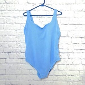 NWT Shade & Shore Light Blue Ribbed Women's One Piece Swim Bathing Suit Plus 22
